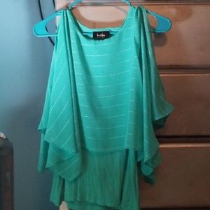 Green batwing dress shirt